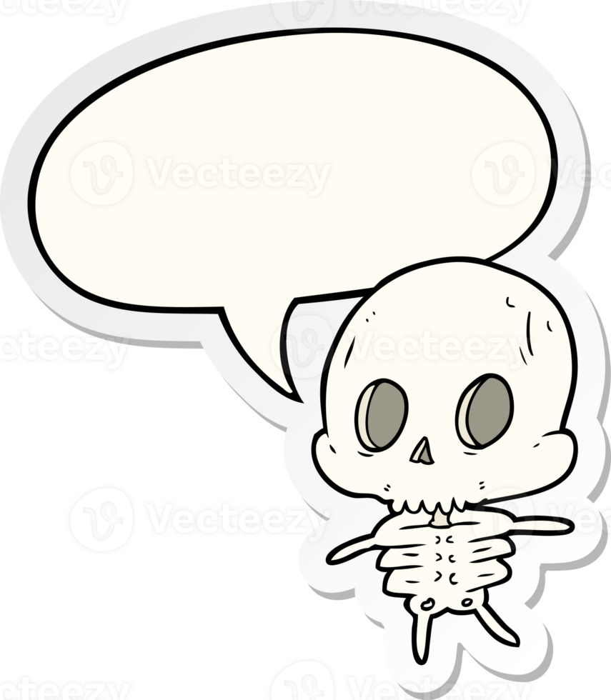 cute cartoon skeleton with speech bubble sticker png