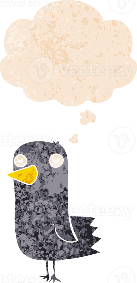 cartoon bird with thought bubble in grunge distressed retro textured style png