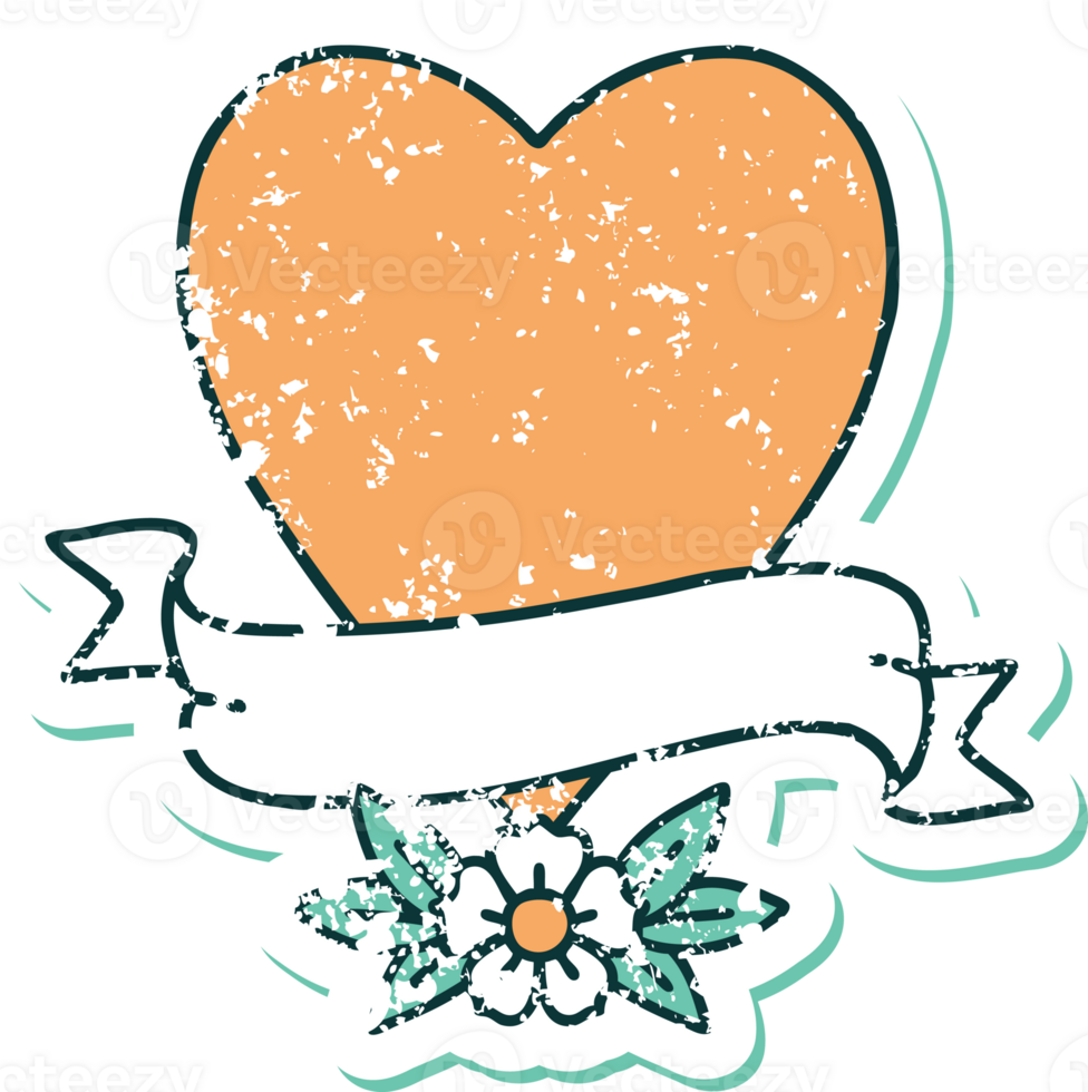 iconic distressed sticker tattoo style image of a heart and banner png