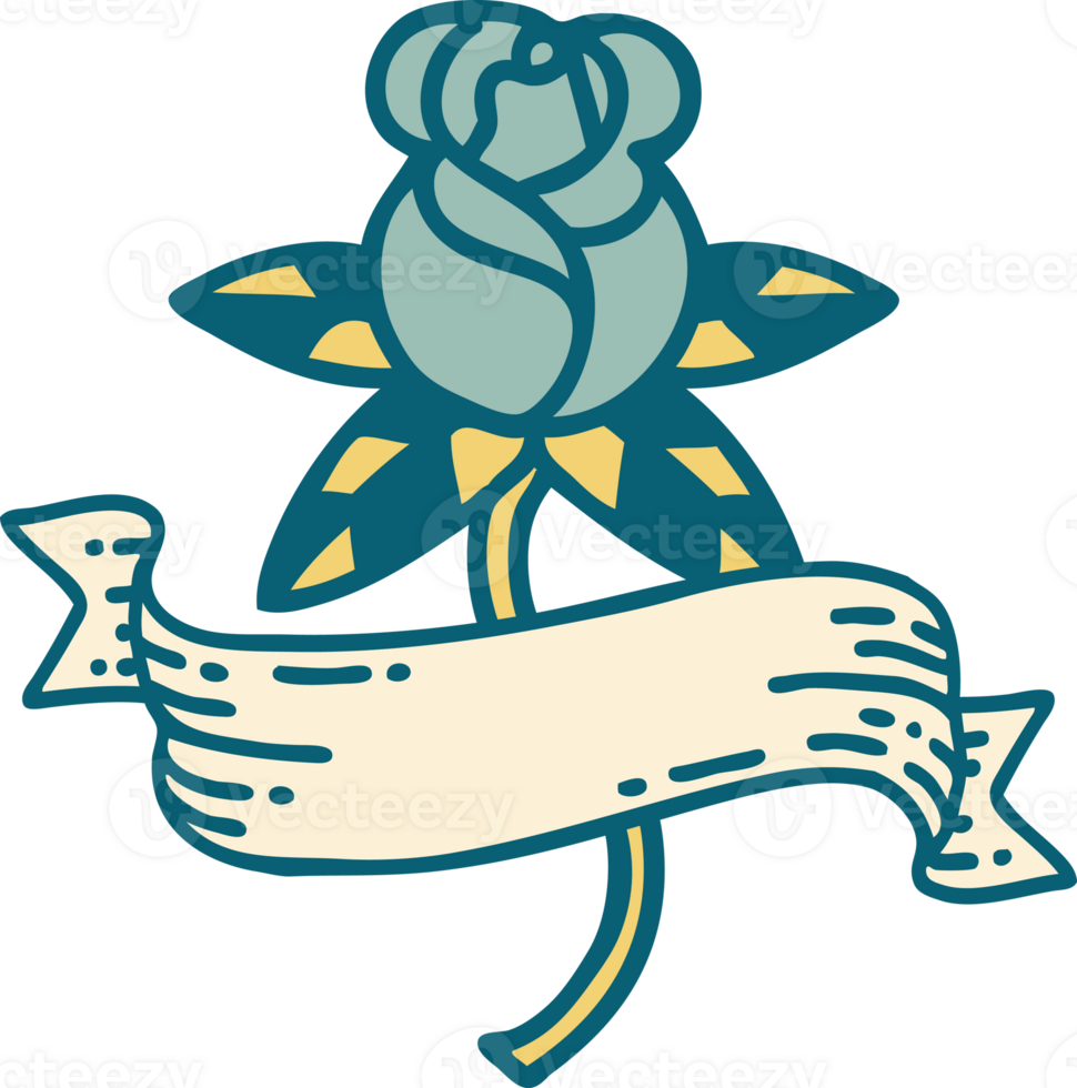 iconic tattoo style image of a rose and banner png