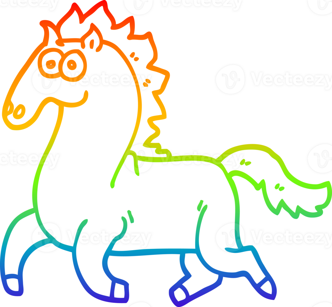 rainbow gradient line drawing of a cartoon running horse png