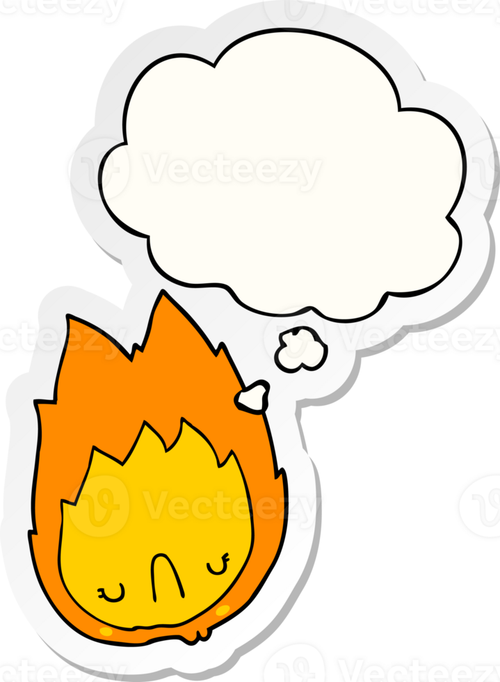 cartoon unhappy flame with thought bubble as a printed sticker png
