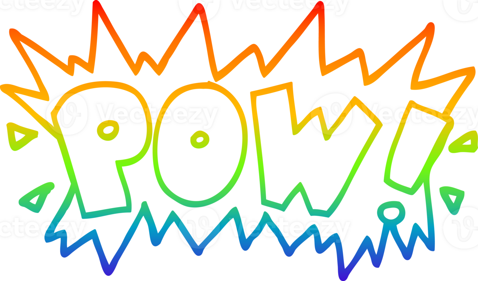 rainbow gradient line drawing of a cartoon word pow png