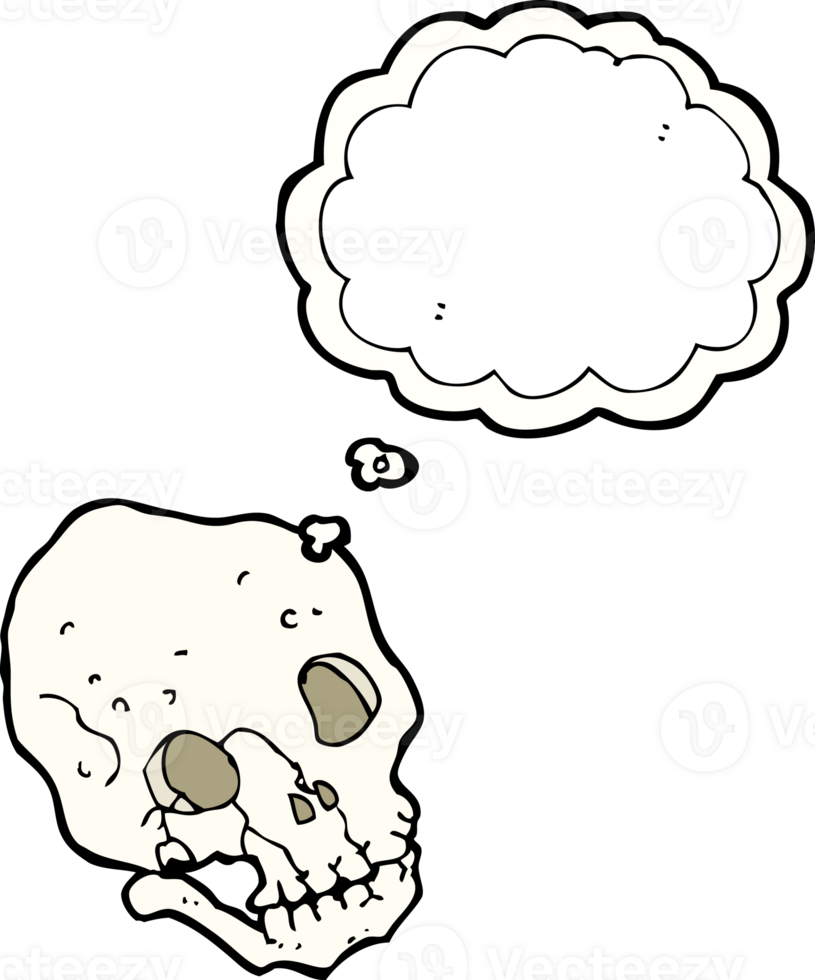 cartoon spooky skull with thought bubble png
