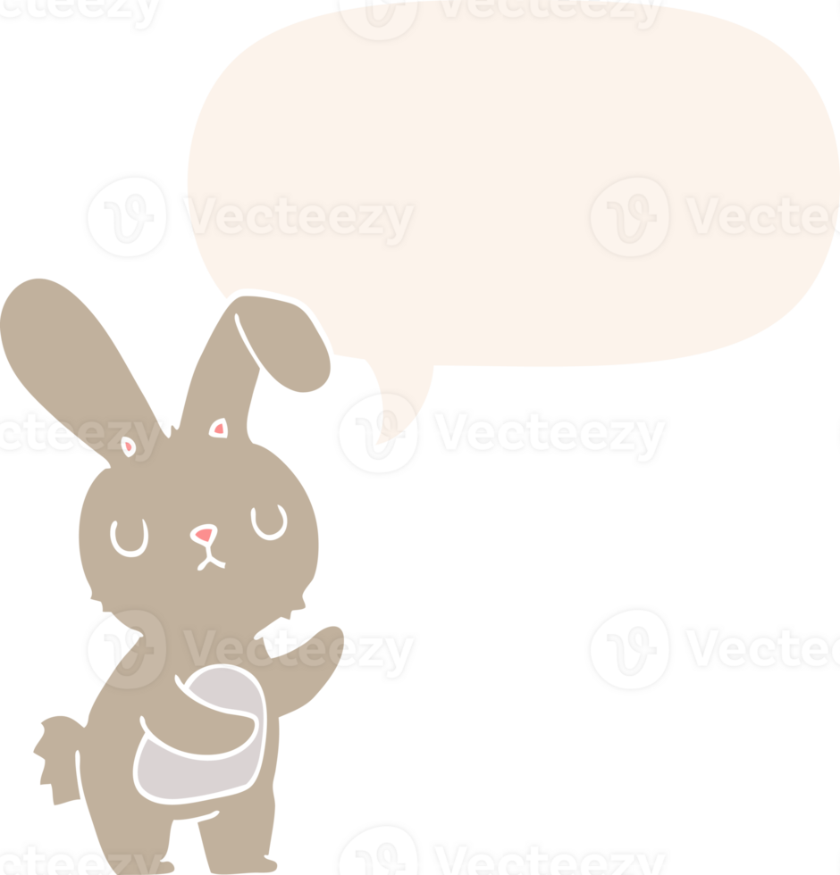 cute cartoon rabbit with speech bubble in retro style png
