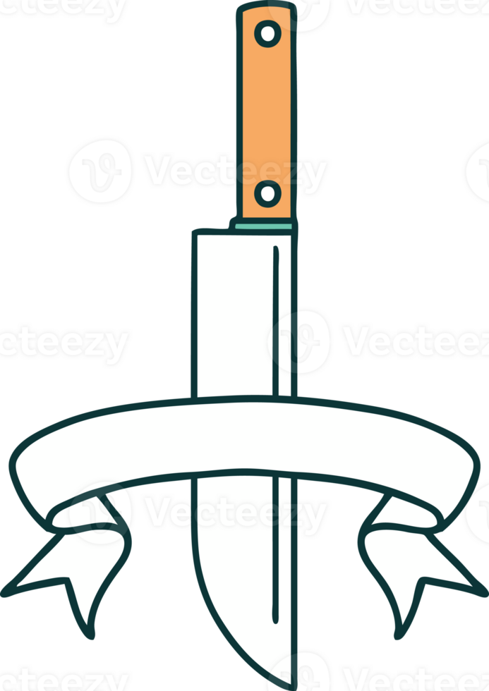 traditional tattoo with banner of a knife png