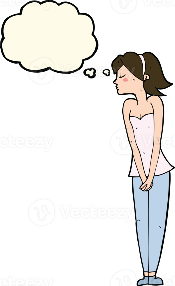 cartoon pretty woman with thought bubble png