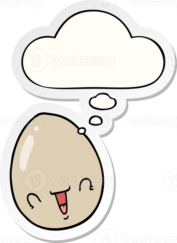 cartoon egg with thought bubble as a printed sticker png