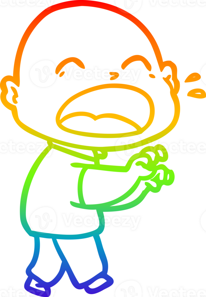 rainbow gradient line drawing of a cartoon shouting bald man png