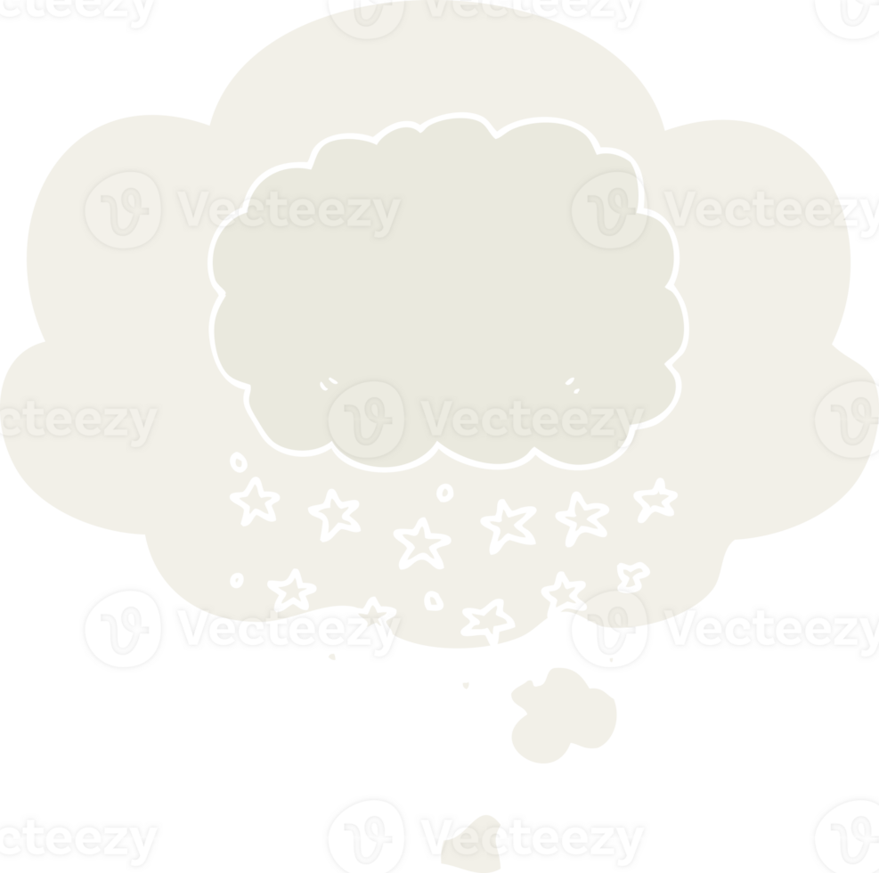 cartoon rain cloud with thought bubble in retro style png