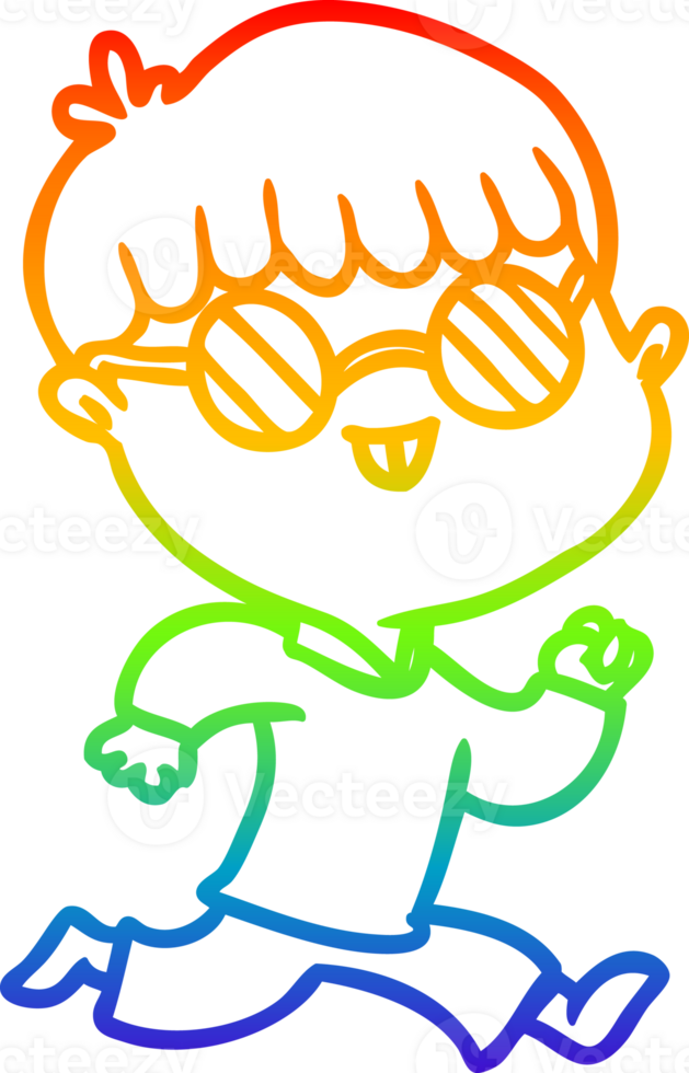 rainbow gradient line drawing of a cartoon boy wearing spectacles png