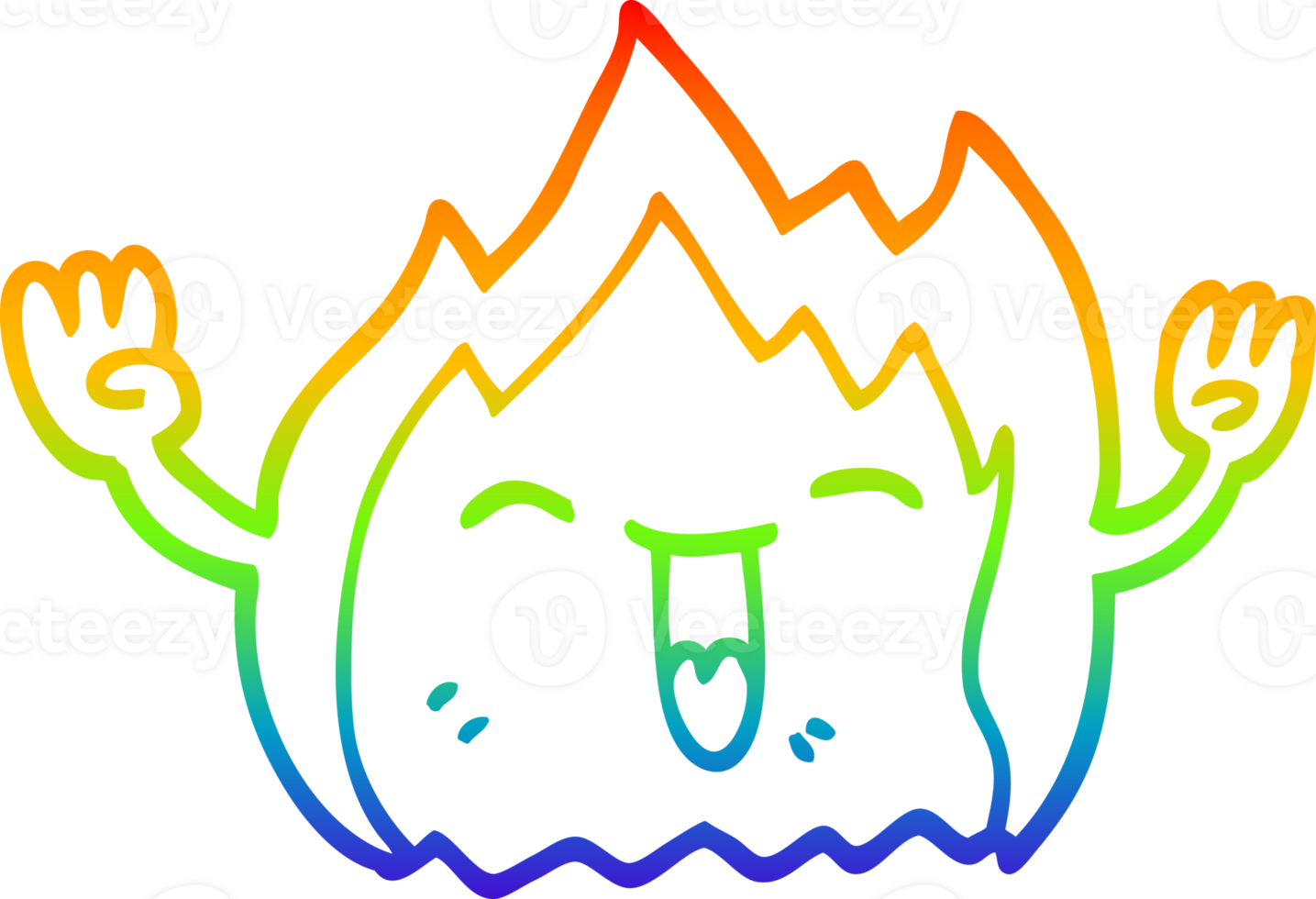 rainbow gradient line drawing of a cartoon happy red flame png