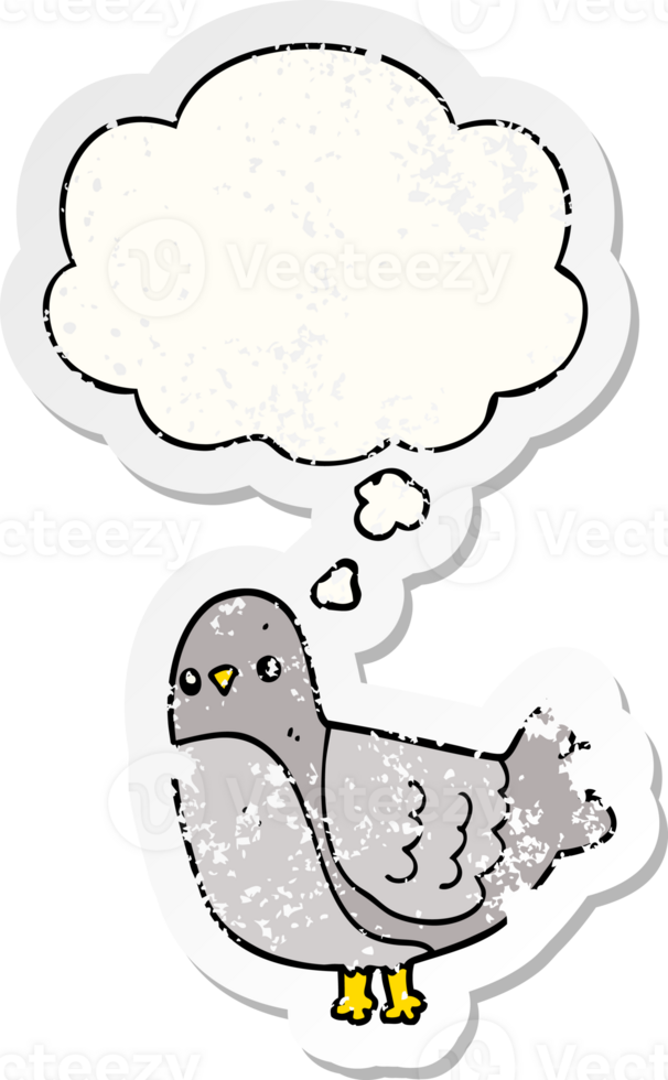 cartoon bird with thought bubble as a distressed worn sticker png