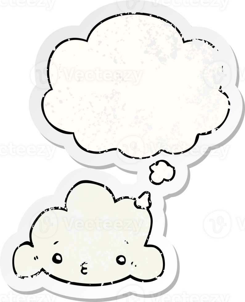 cartoon cloud with thought bubble as a distressed worn sticker png