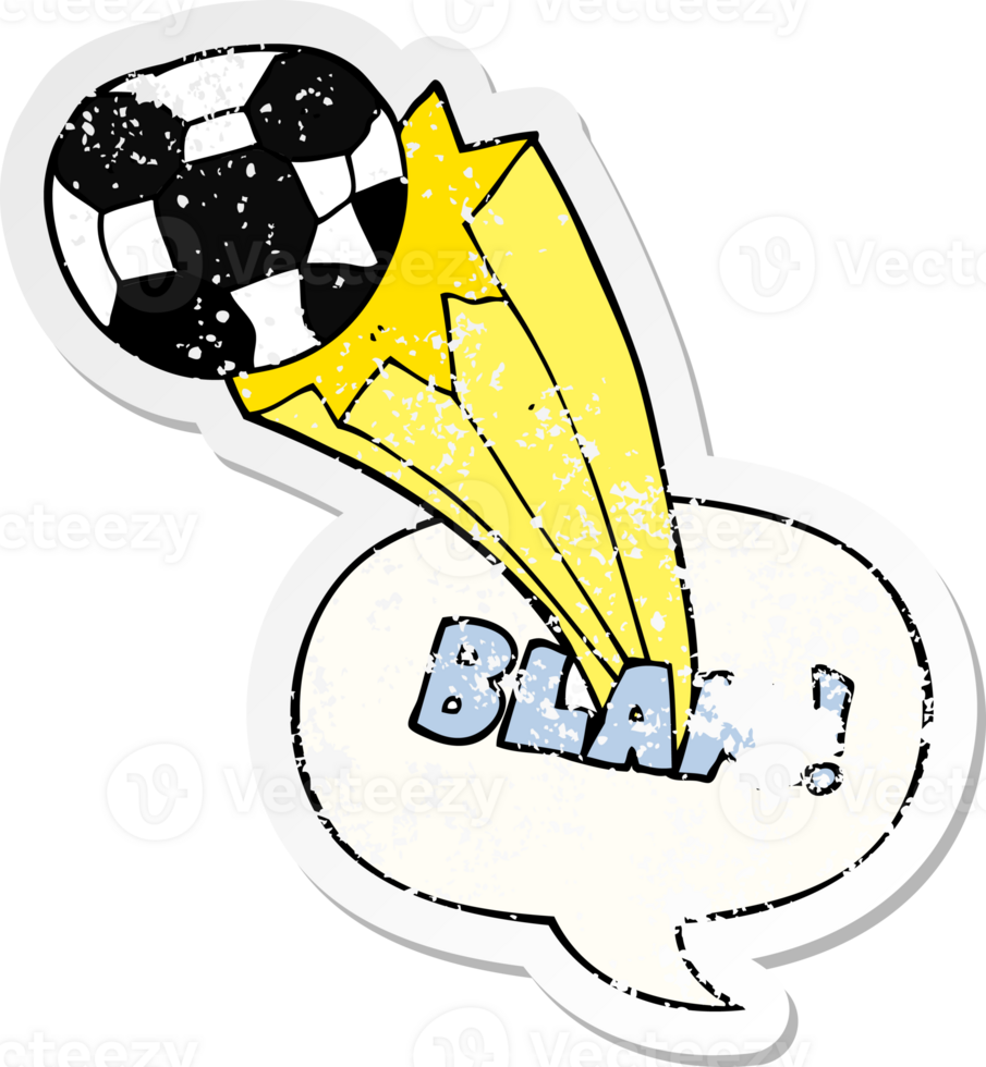 cartoon kicked soccer ball with speech bubble distressed distressed old sticker png