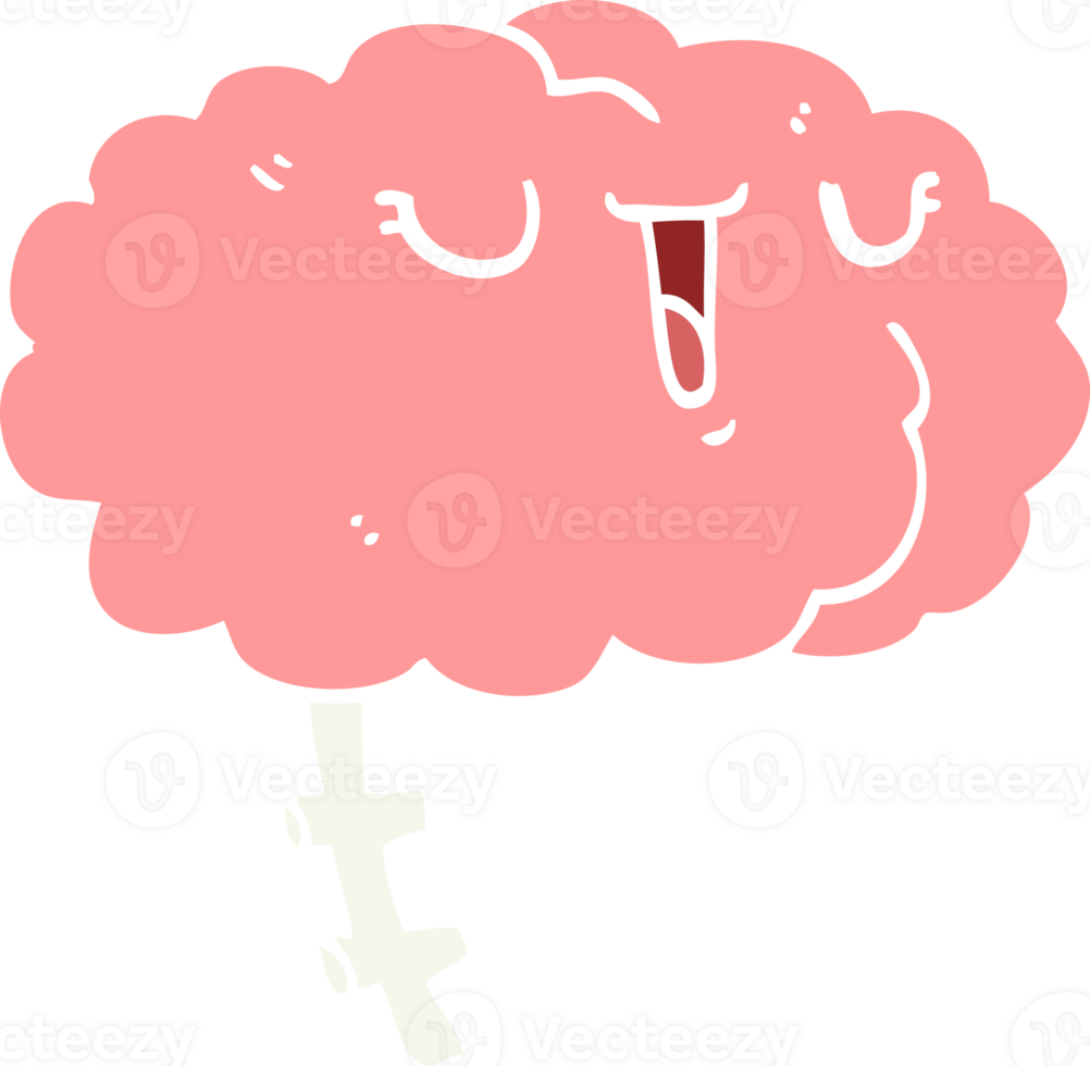 happy flat color style cartoon brain png