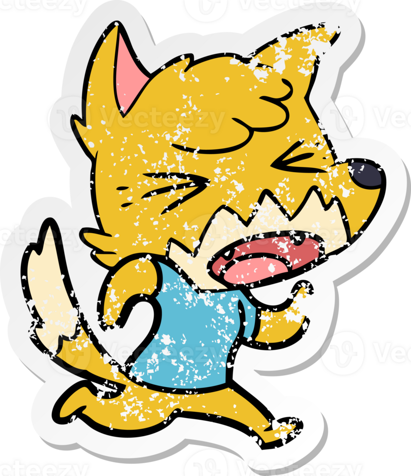 distressed sticker of a angry cartoon fox running png