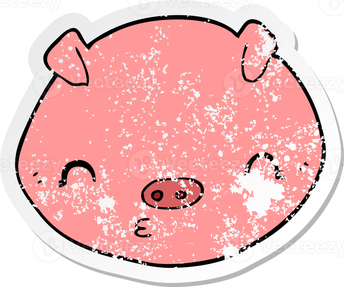 distressed sticker of a cartoon pig png