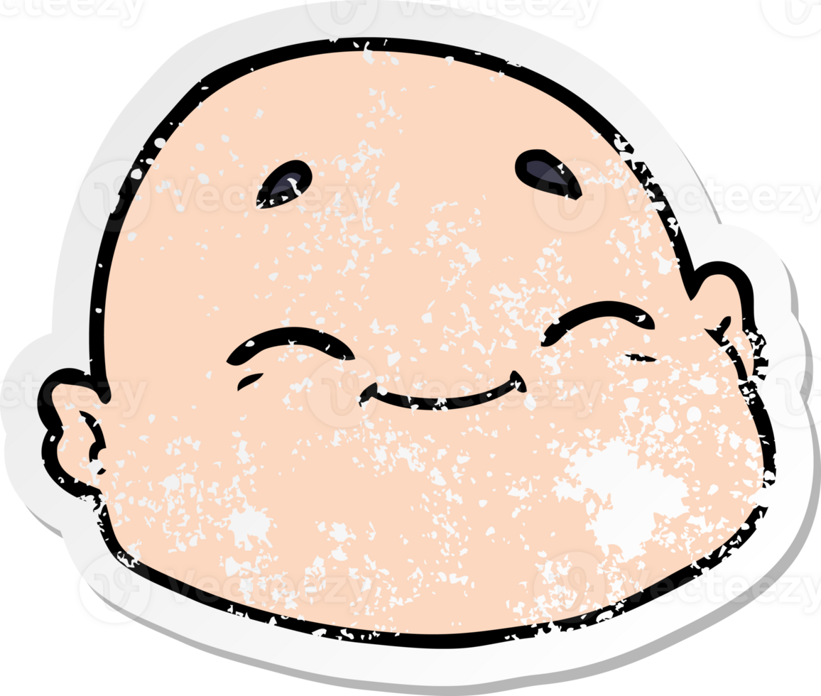 distressed sticker of a cartoon happy bald man png