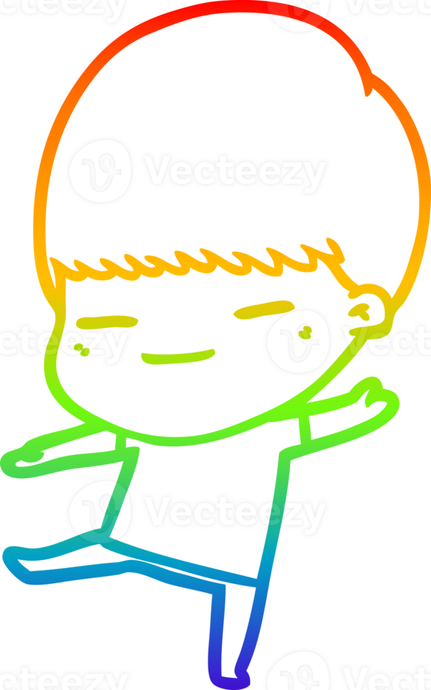 rainbow gradient line drawing of a cartoon smug boy png