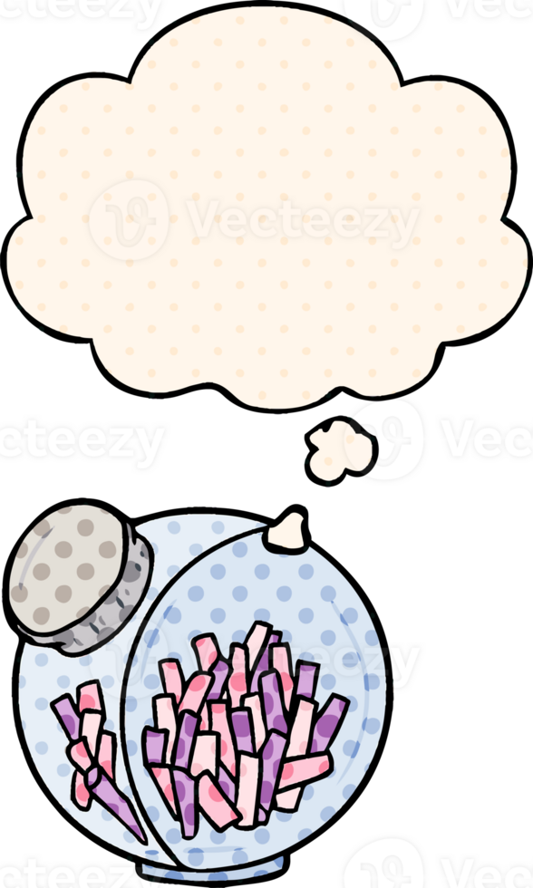 cartoon candy in jar with thought bubble in comic book style png