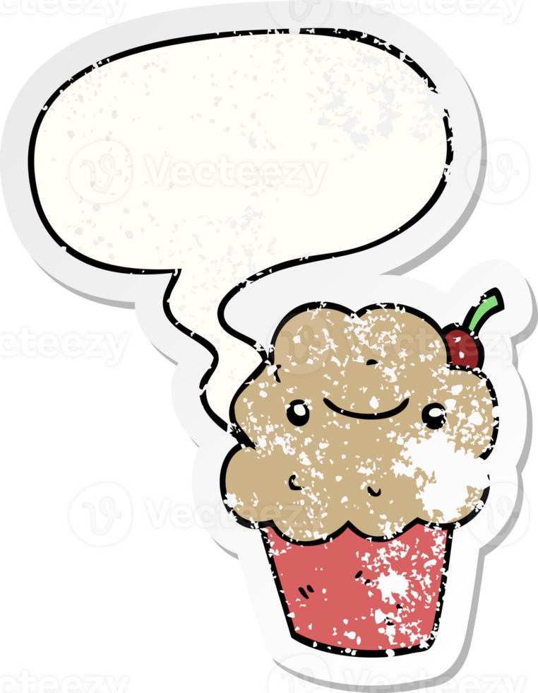 cartoon cupcake with speech bubble distressed distressed old sticker png