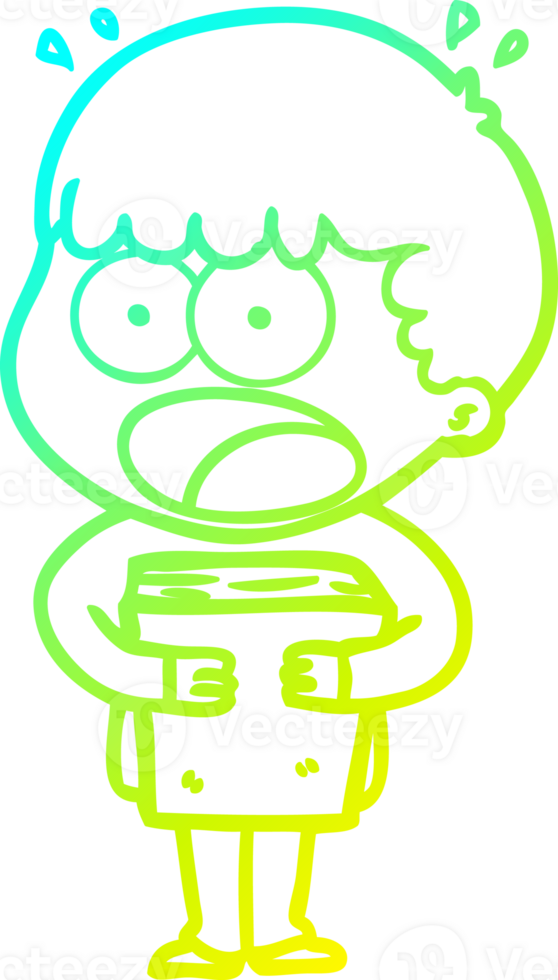 cold gradient line drawing of a cartoon shocked man with a book png