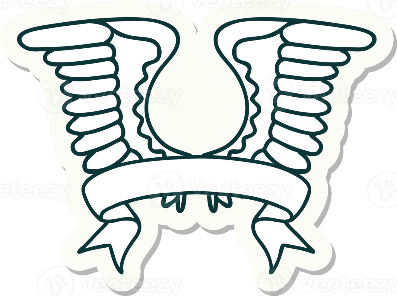 tattoo style sticker with banner of a wing png