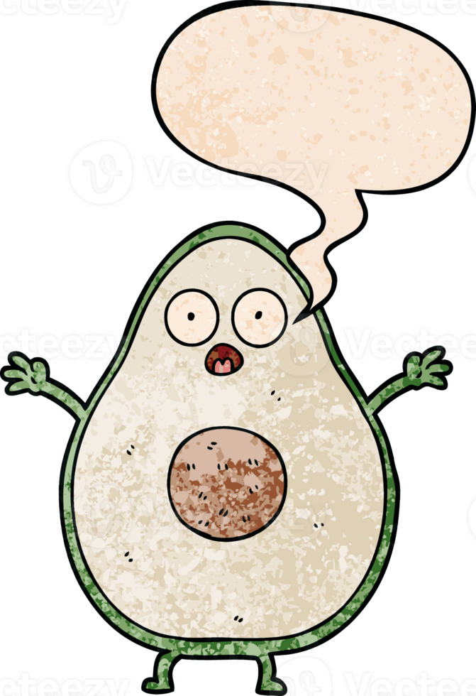 cartoon avocado with speech bubble in retro texture style png