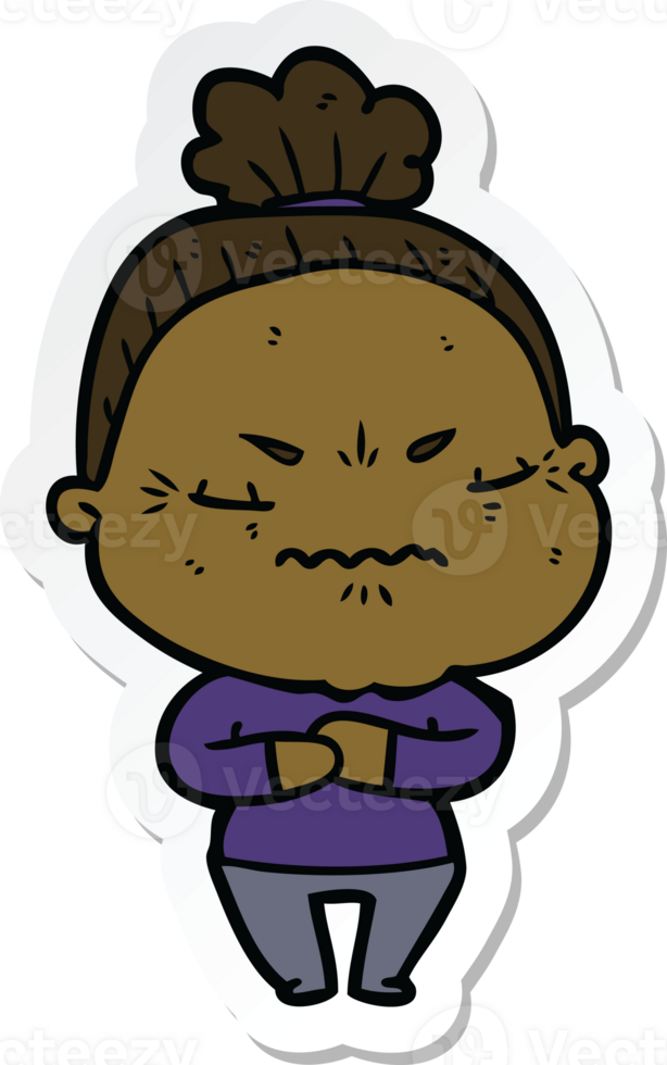 sticker of a cartoon annoyed old lady png