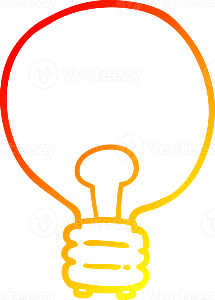 warm gradient line drawing of a cartoon light bulb png