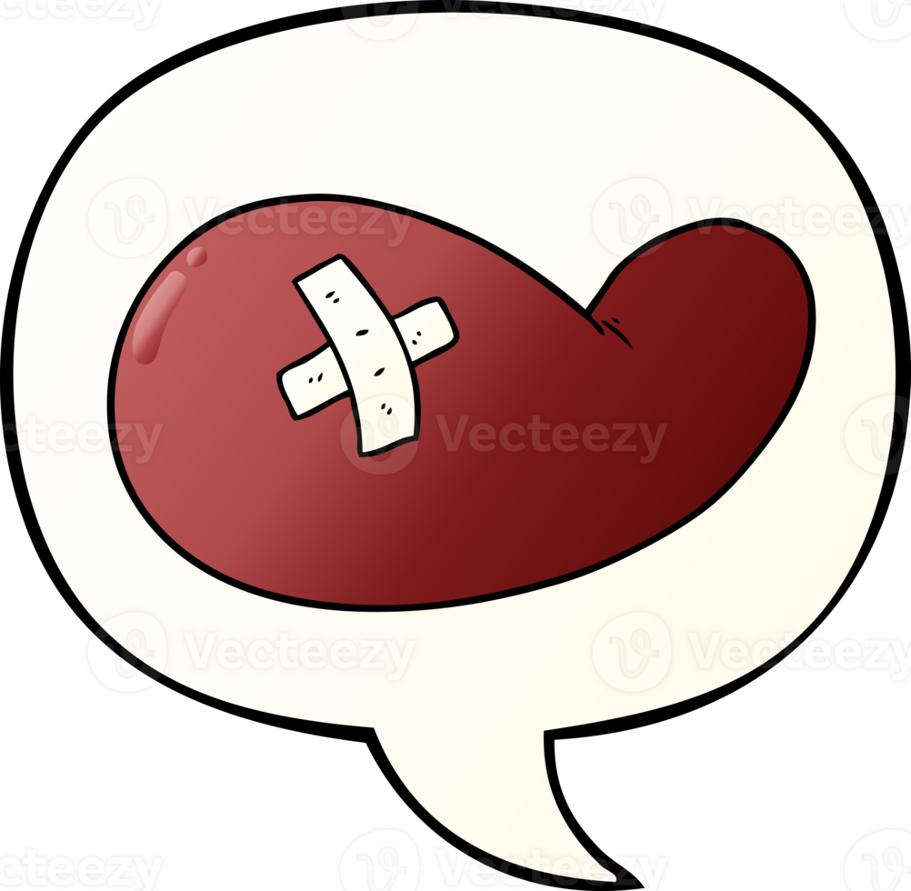 cartoon injured gall bladder with speech bubble in smooth gradient style png