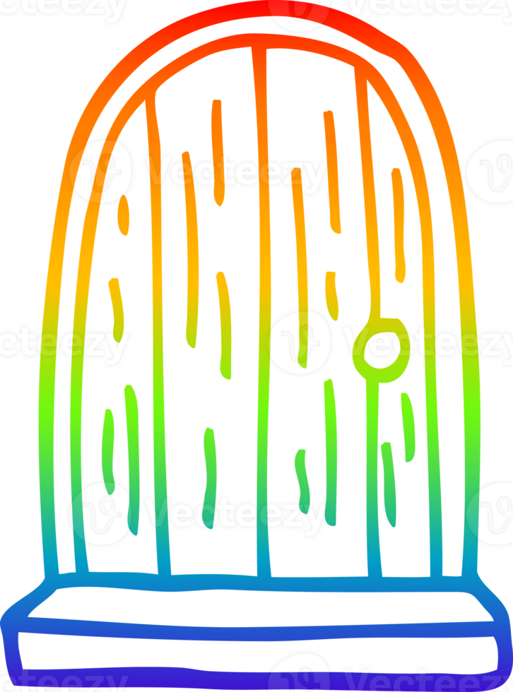 regnbåge lutning linje teckning av en tecknad serie gammal trä dörr png