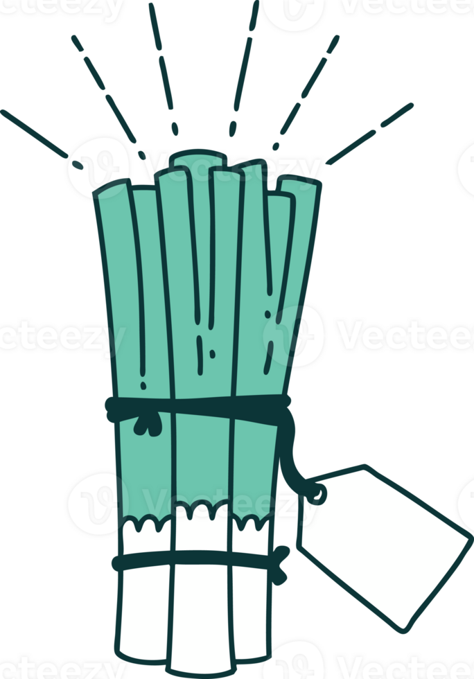 illustration of a traditional tattoo style bunch of leeks png