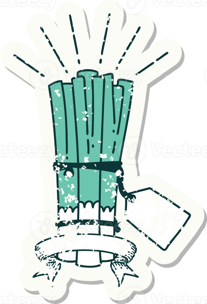 worn old sticker of a tattoo style bunch of leeks png