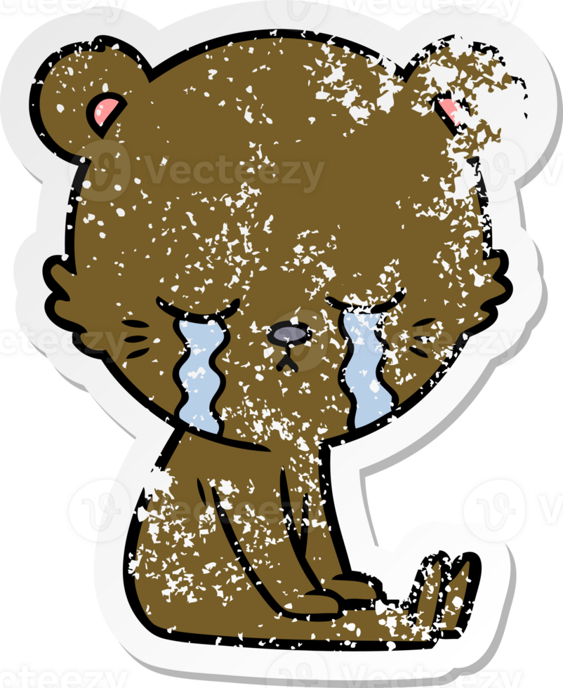 distressed sticker of a crying cartoon bear png