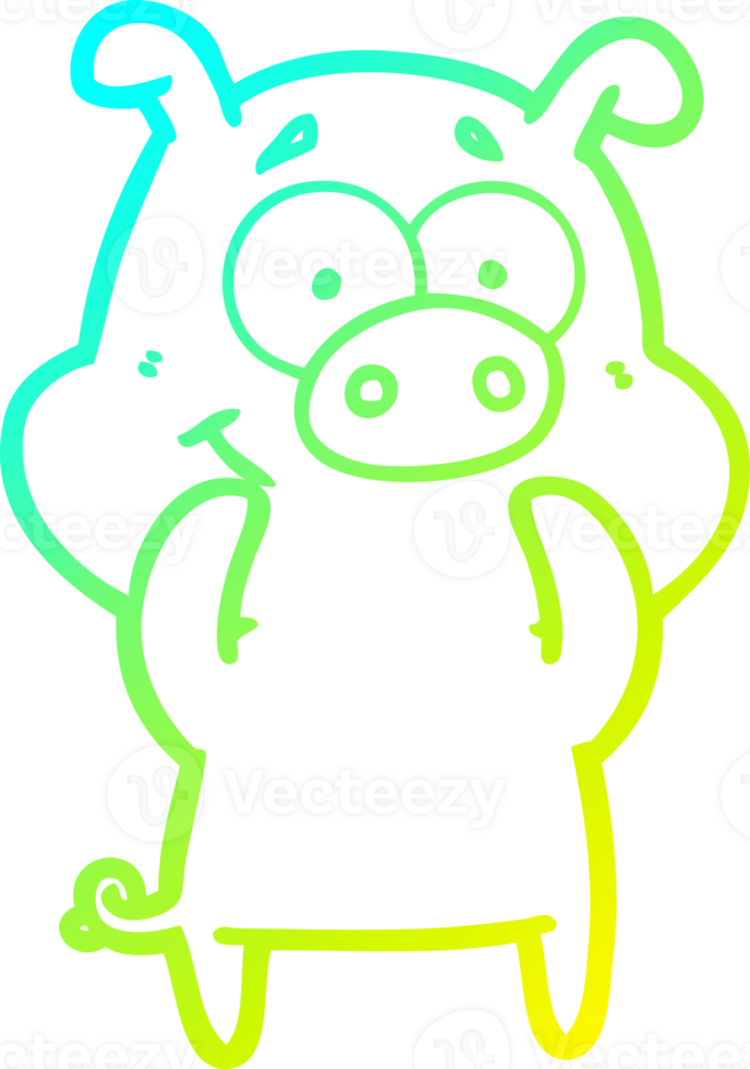 cold gradient line drawing of a happy cartoon pig png