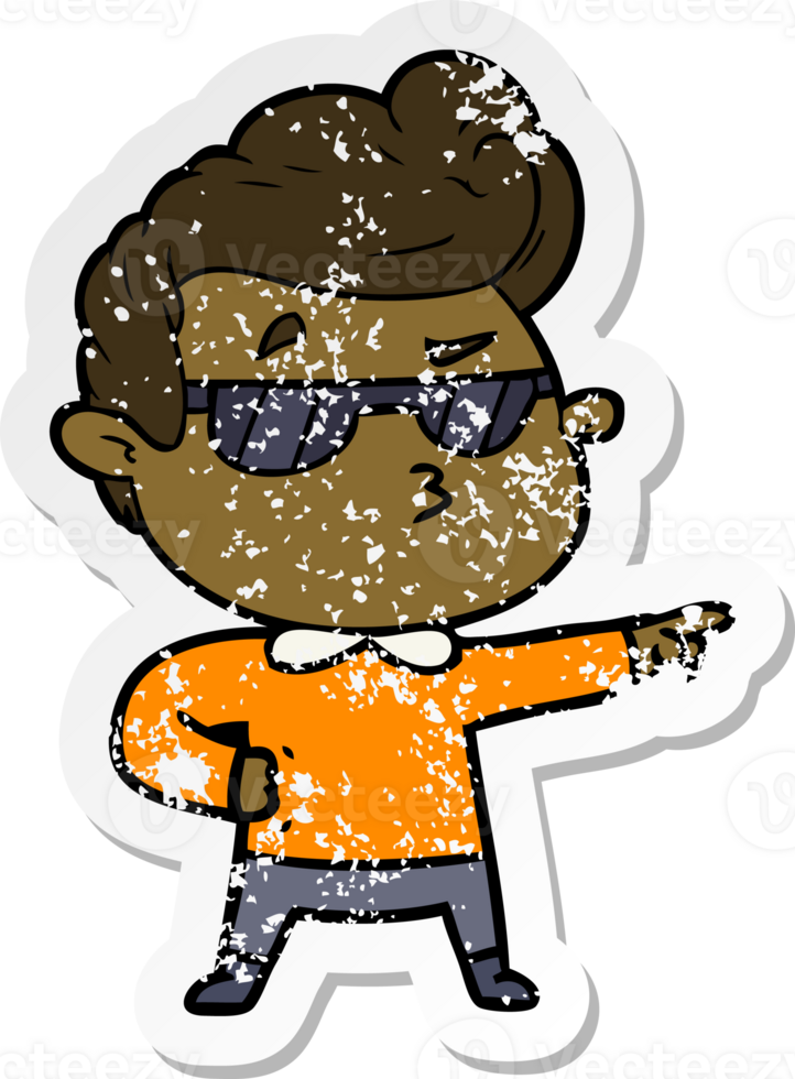 distressed sticker of a cartoon cool guy png