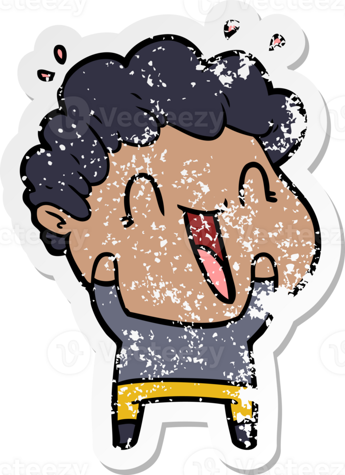 distressed sticker of a cartoon happy man png