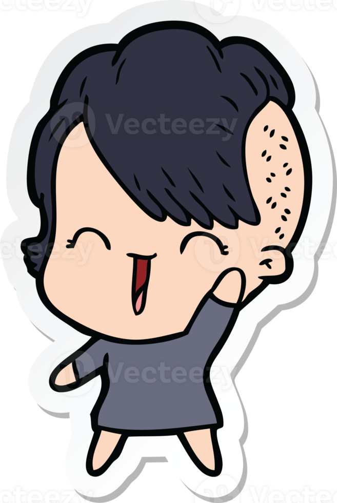 sticker of a cartoon happy hipster girl png