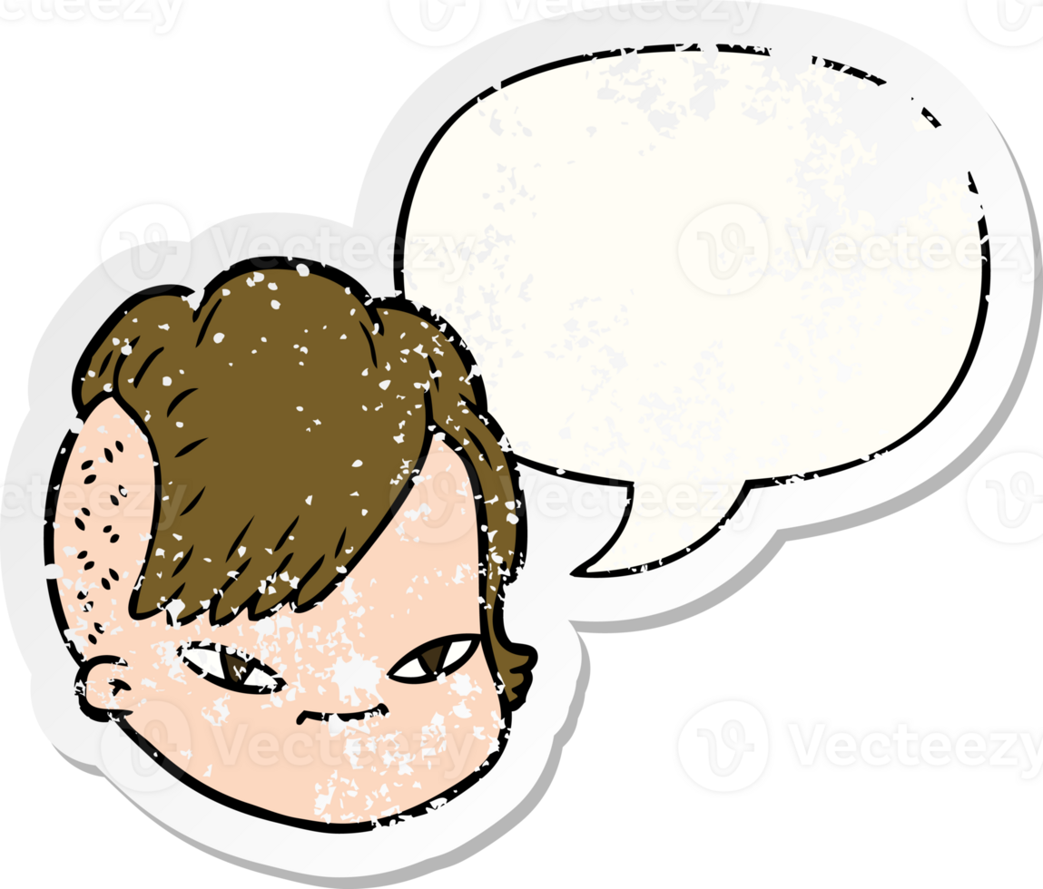 cartoon female face with speech bubble distressed distressed old sticker png