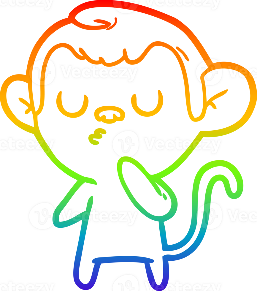 rainbow gradient line drawing of a cartoon monkey png