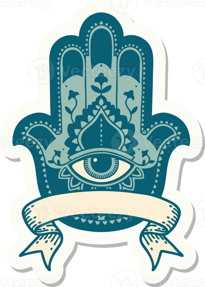 tattoo style sticker with banner of a hamza png