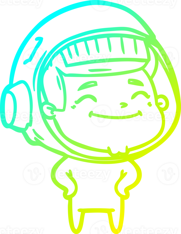 cold gradient line drawing of a happy cartoon astronaut png