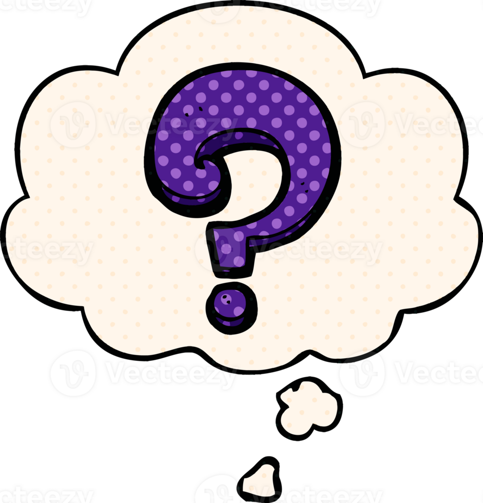 cartoon question mark with thought bubble in comic book style png