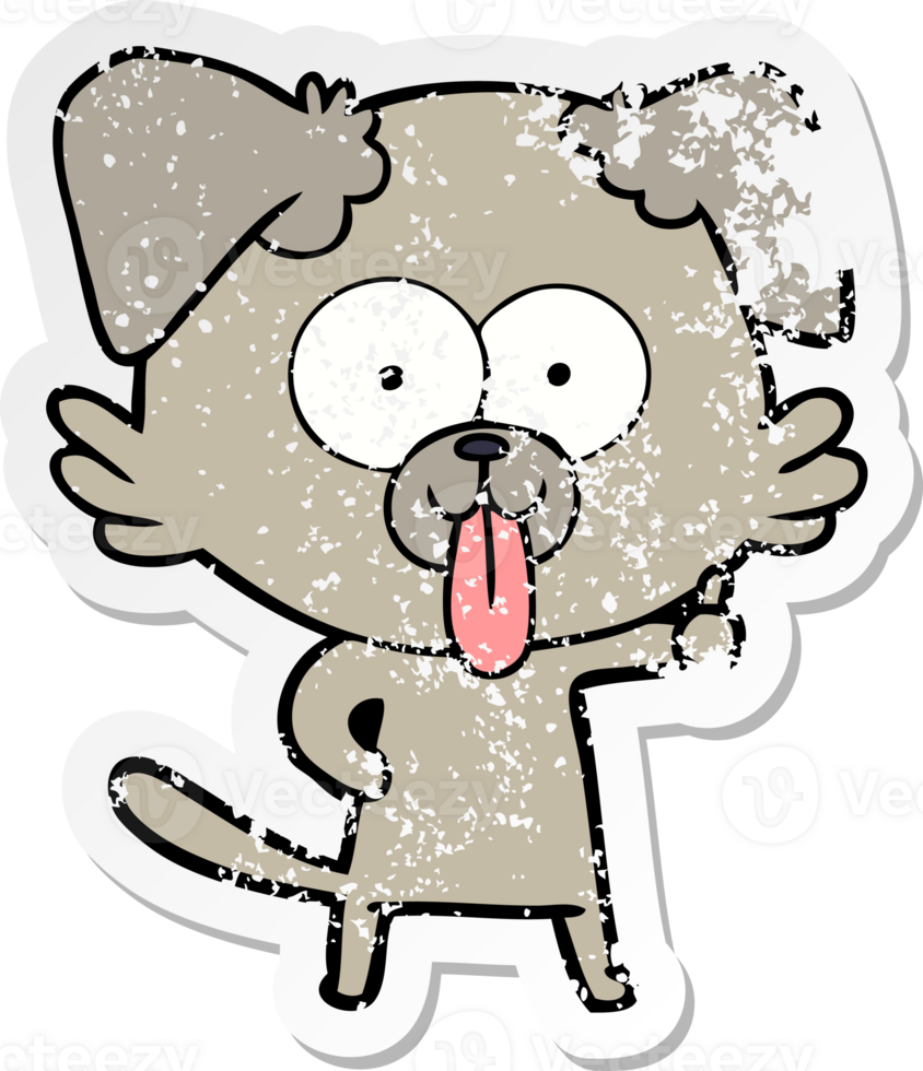 distressed sticker of a cartoon dog with tongue sticking out png