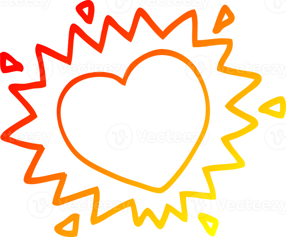 warm gradient line drawing of a cartoon love heart png