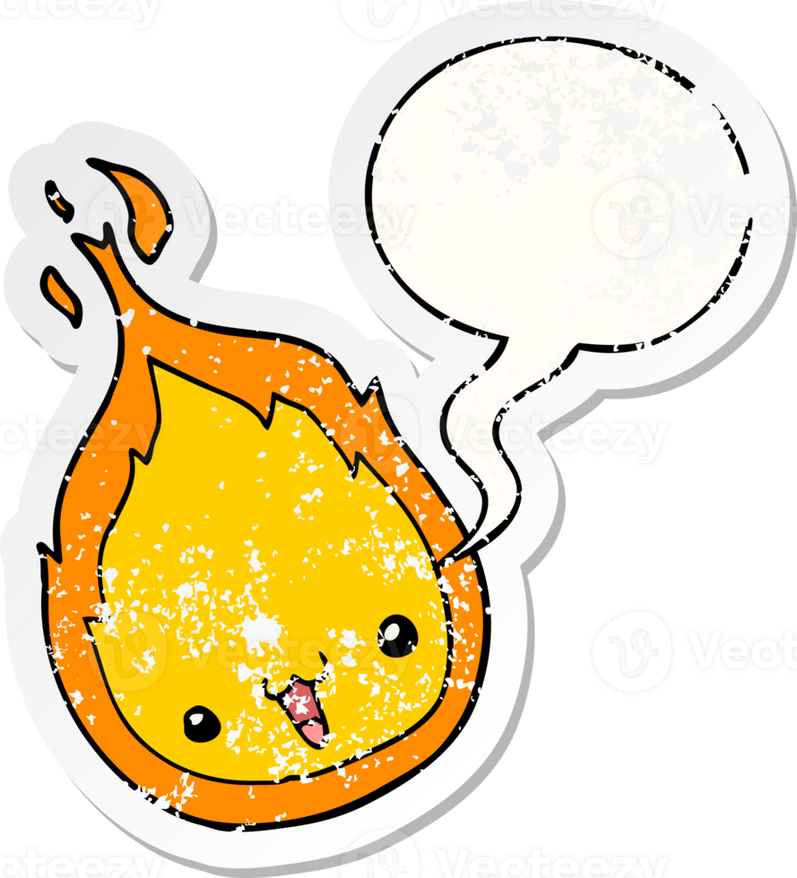 cute cartoon flame with speech bubble distressed distressed old sticker png