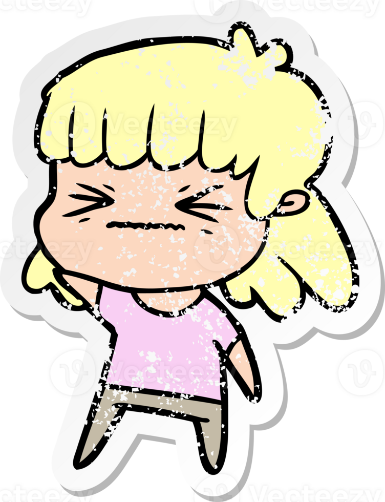 distressed sticker of a cartoon woman png