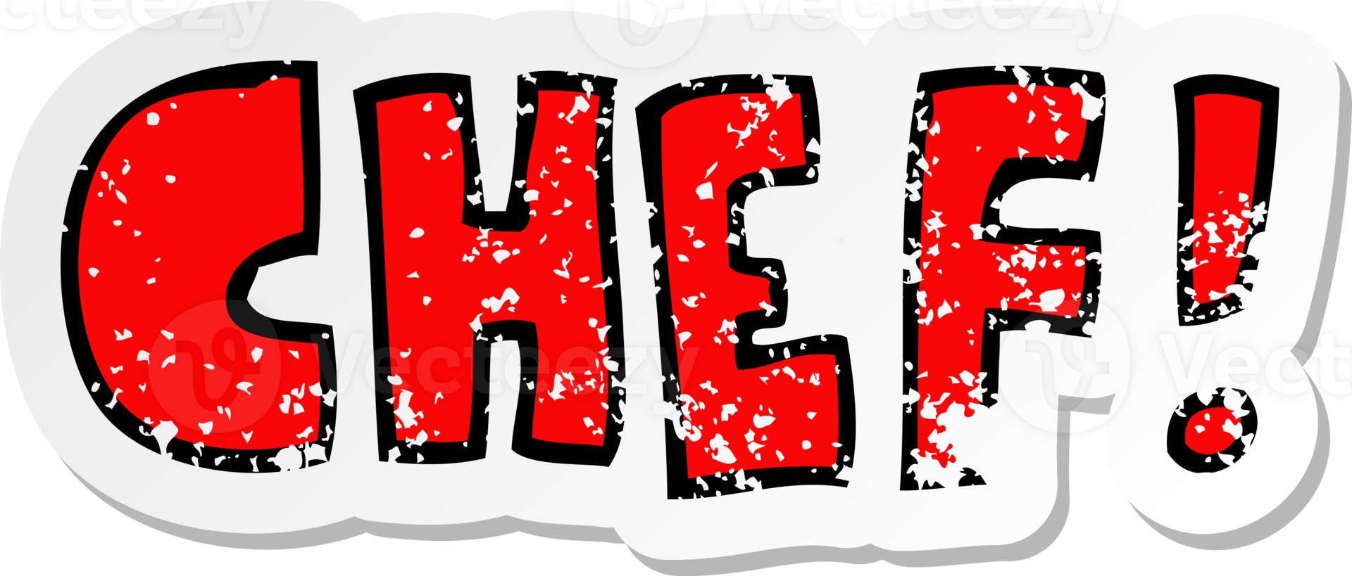 distressed sticker of a cartoon word chef png